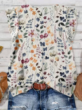 Load image into Gallery viewer, Flutter Sleeve Watercolor Floral &amp; Leopard Print V-Neck Top
