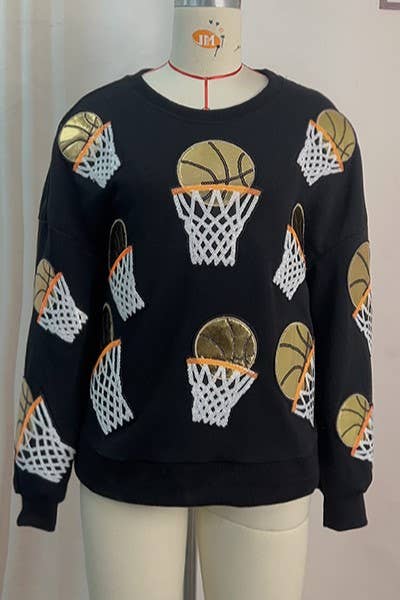 Basketball sequin embroidered overfit long sleeve sweatshirt