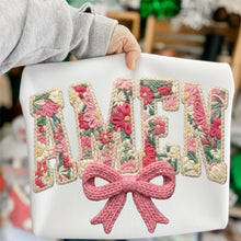 Load image into Gallery viewer, Amen in Stitches in White Graphic Tee and Sweatshirt
