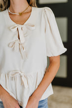Load image into Gallery viewer, PREORDER: Balloon Sleeve Bow Blouse in Ivory
