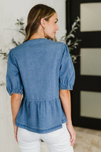 Load image into Gallery viewer, PREORDER: Balloon Sleeve Chambray Bow Blouse

