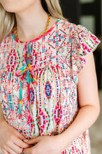 Load image into Gallery viewer, Boho and Behold Flutter Sleeve Dress in Blush/Fuchsia/Mint
