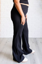 Load image into Gallery viewer, Building Habits Twill Flared Crossover Waist Pant in Black
