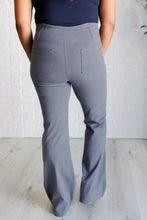 Load image into Gallery viewer, Building Habits Twill Flared Crossover Waist Pant in Titanium
