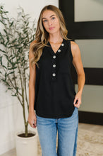 Load image into Gallery viewer, Buttoned Up Buttercup Sleeveless Top in Black
