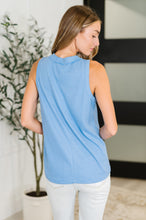 Load image into Gallery viewer, Buttoned Up Buttercup Sleeveless Top in Ocean Blue
