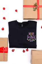 Load image into Gallery viewer, PREORDER: Merry &amp; Bright Embroidered Sweatshirt in Black
