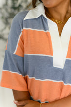 Load image into Gallery viewer, Cloudbound Collared Casual Top in Orange and Denim

