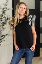 Load image into Gallery viewer, Contrast Flutter Sleeve Top in Black
