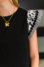Load image into Gallery viewer, Contrast Flutter Sleeve Top in Black
