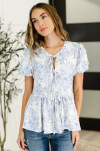 Load image into Gallery viewer, Dainty Lil&#39; Thing Balloon Sleeve Blouse in Ivory/Blue
