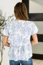 Load image into Gallery viewer, Dainty Lil&#39; Thing Balloon Sleeve Blouse in Ivory/Blue

