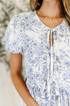 Load image into Gallery viewer, Dainty Lil&#39; Thing Balloon Sleeve Blouse in Ivory/Blue
