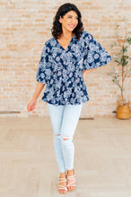 Load image into Gallery viewer, Dreamer Peplum Top in Navy and Pink Paisley
