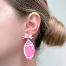 Load image into Gallery viewer, PREORDER: Football Bow Drop Earrings in Two Colors
