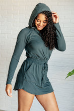 Load image into Gallery viewer, Getting Out Long Sleeve Hoodie Romper in Smoked Spruce
