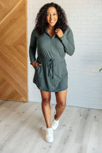 Load image into Gallery viewer, Getting Out Long Sleeve Hoodie Romper in Smoked Spruce
