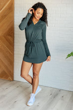 Load image into Gallery viewer, Getting Out Long Sleeve Hoodie Romper in Smoked Spruce
