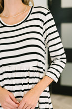Load image into Gallery viewer, Haute Mess Scooped Hem Casual Dress in Black and White Striped
