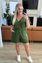 Load image into Gallery viewer, Short Sleeve V-Neck Romper in Army Green
