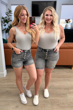 Load image into Gallery viewer, Greyson High Rise Button Fly Cuffed Shorts in Grey
