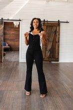 Load image into Gallery viewer, Imogene Control Top Retro Flare Overalls in Black
