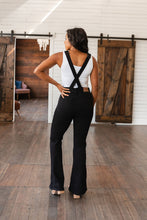 Load image into Gallery viewer, Imogene Control Top Retro Flare Overalls in Black
