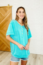 Load image into Gallery viewer, In the Rotation Exposed Seam Tee in Aqua

