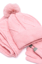 Load image into Gallery viewer, Jane Frost Beanie, Glove, and Scarf Set in Pink
