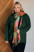 Load image into Gallery viewer, Keep Me Cozy Checkered Fringe Scarf in Berry
