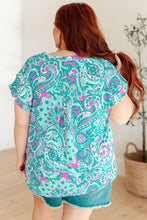 Load image into Gallery viewer, Lizzy Cap Sleeve Top in Magenta and Teal Paisley
