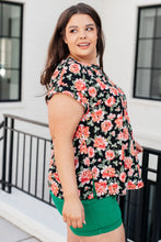 Load image into Gallery viewer, Lizzy Cap Sleeve Top in Black and Coral Floral
