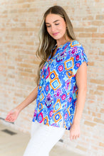 Load image into Gallery viewer, Lizzy Cap Sleeve Top in Blue and Magenta Ikat
