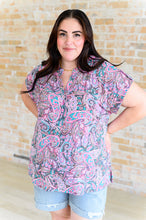 Load image into Gallery viewer, Lizzy Cap Sleeve Top in Charcoal and Pink Paisley
