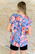 Load image into Gallery viewer, Lizzy Cap Sleeve Top in Dusty Blue and Coral Roses
