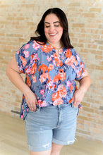 Load image into Gallery viewer, Lizzy Cap Sleeve Top in Dusty Blue and Coral Roses
