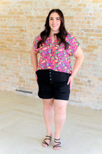 Load image into Gallery viewer, Lizzy Cap Sleeve Top in Fuchsia and Green Floral Paisley
