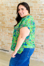 Load image into Gallery viewer, Lizzy Cap Sleeve Top in Green and Royal Watercolor Floral
