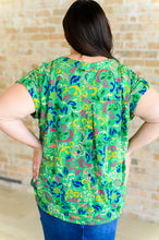 Load image into Gallery viewer, Lizzy Cap Sleeve Top in Green and Royal Watercolor Floral
