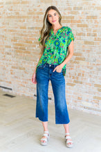 Load image into Gallery viewer, Lizzy Cap Sleeve Top in Green and Royal Watercolor Floral
