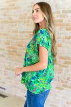 Load image into Gallery viewer, Lizzy Cap Sleeve Top in Green and Royal Watercolor Floral
