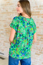 Load image into Gallery viewer, Lizzy Cap Sleeve Top in Green and Royal Watercolor Floral
