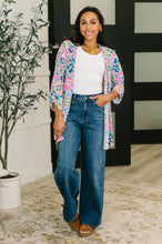 Load image into Gallery viewer, Lizzy Cardigan in Teal and Pink Floral Abstract
