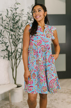 Load image into Gallery viewer, Lizzy Forever Flutter Sleeve Dress in Blue and Pink Paisley Floral
