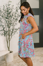 Load image into Gallery viewer, Lizzy Forever Flutter Sleeve Dress in Blue and Pink Paisley Floral

