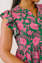 Load image into Gallery viewer, Lizzy Forever Flutter Sleeve Dress in Green and Pink Floral
