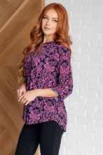 Load image into Gallery viewer, Lizzy Top in Hot Pink and Navy Damask
