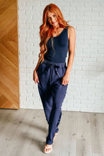 Load image into Gallery viewer, Lysa Satin Stripe Lounge Pants in Smoky Navy
