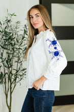 Load image into Gallery viewer, PREORDER: Machine Embroidered Details Ruffle Neck Blouse
