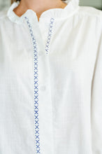 Load image into Gallery viewer, PREORDER: Machine Embroidered Details Ruffle Neck Blouse
